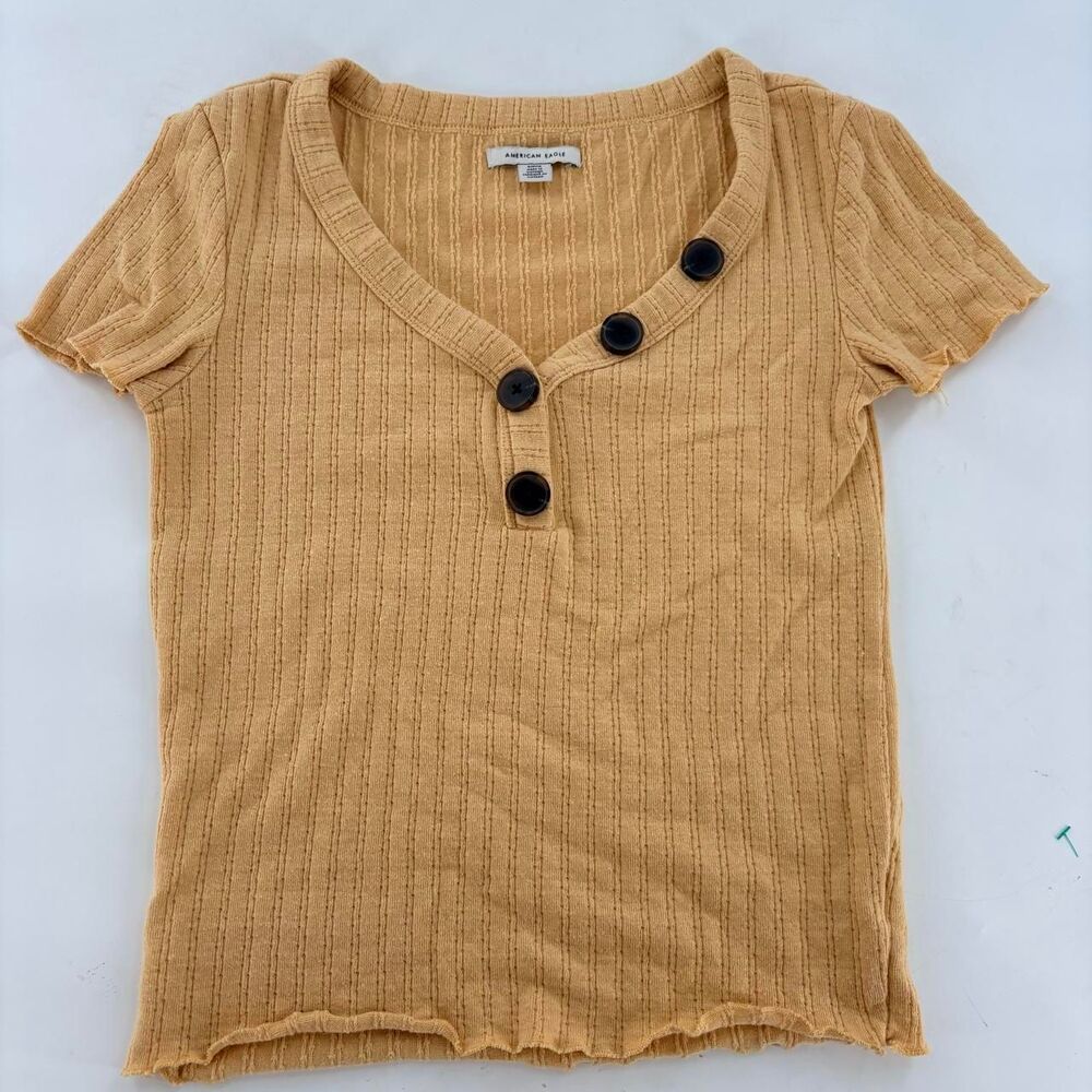 American-eagle Women's Yellow and Tan Shirt